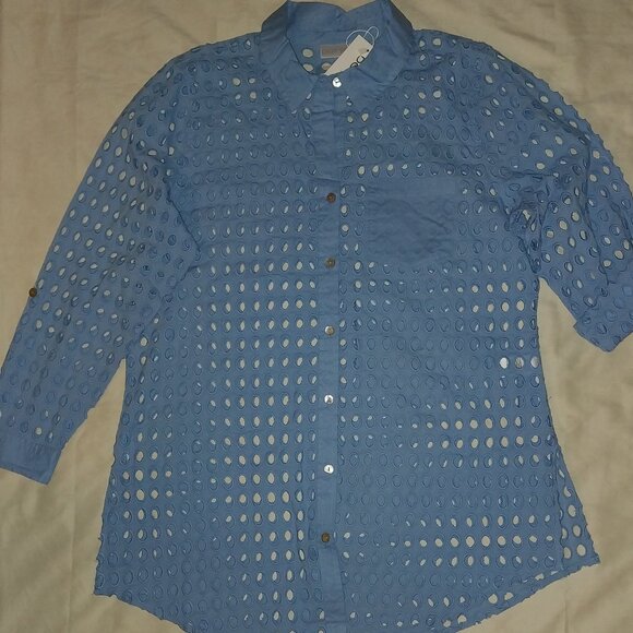 Dotti Women's Cotton Openwork Dot Cover-Up Beach Shirt Size XL NWT - Picture 3 of 6